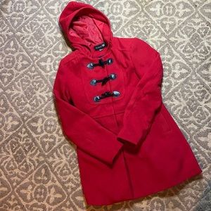 Forever 21 red hooded coat beautiful! Pea coat